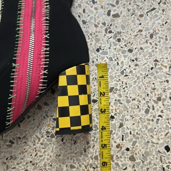 Current Mood black heel boots yellow check 7 dolls kill dice - Picture 6 of 7